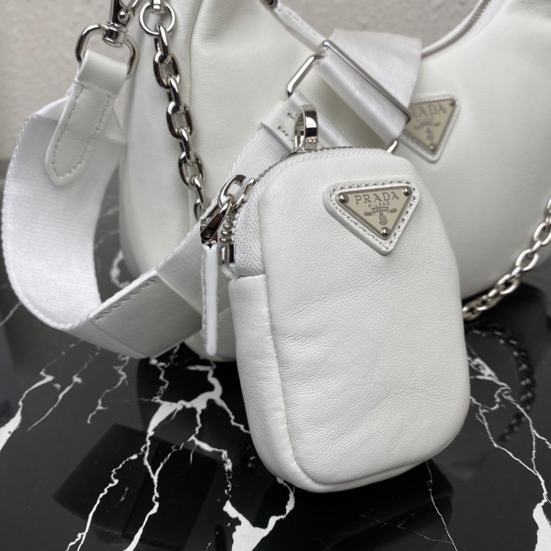 Prada Padded Nappa Leather Re Edition 2005 Shoulder Bag White 1BH204